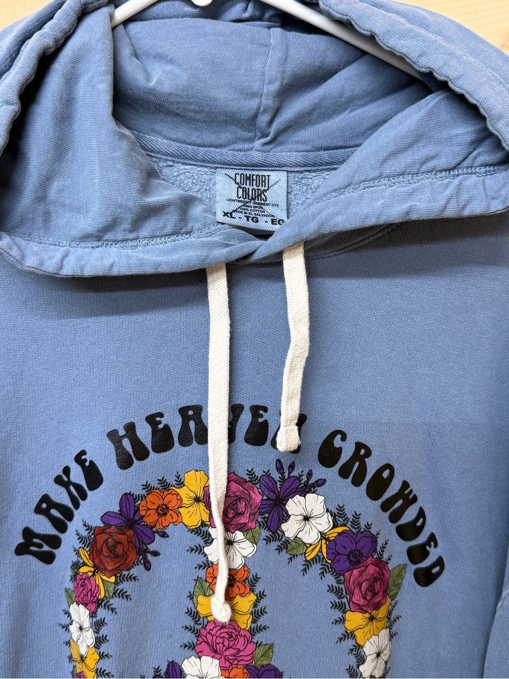 Comfort Colors Blue Floral Peace Sign Hoodie Pullover - Picture 2 of 3
